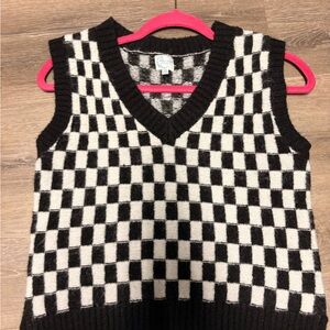 Blue Rain Black and White Patterned Sweater Vest